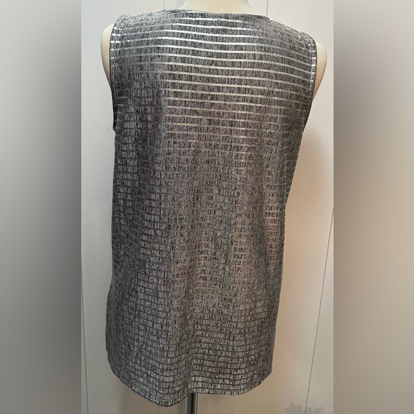 Striped Silver Foil Sleeveless Top Sz Large - Picture 2 of 6